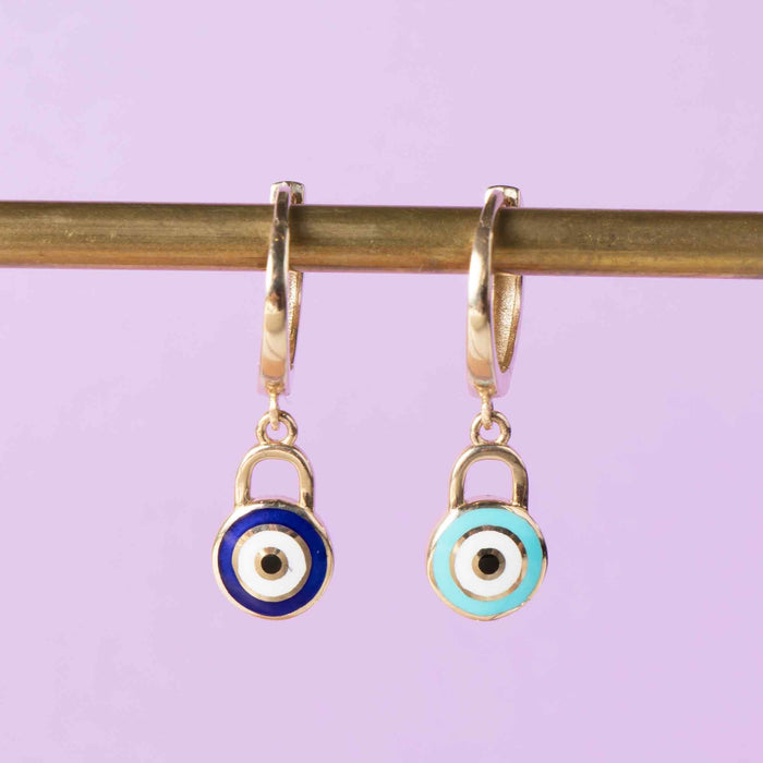 14K Solid Gold Evil Eye Huggie Earrings