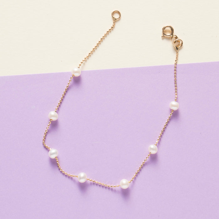 14K Solid Gold Pearl Bracelet