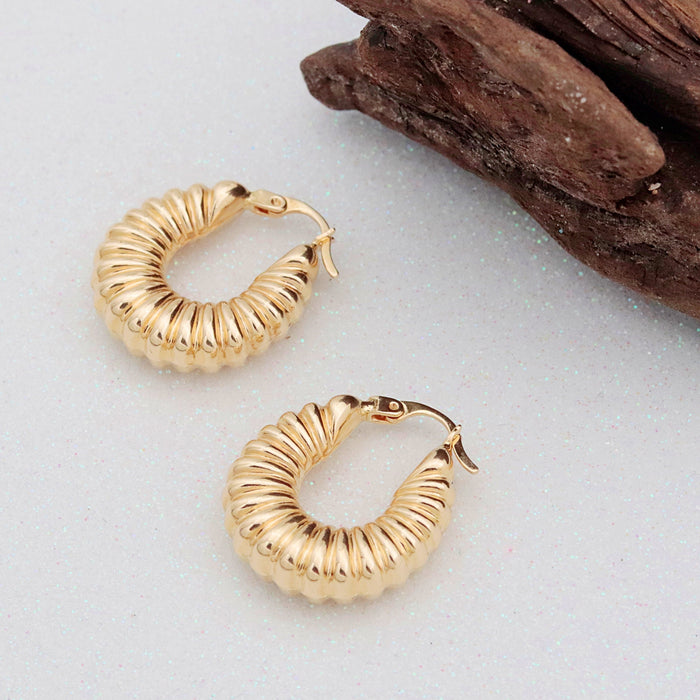 14k Solid Gold Statement Croissant Hoop Earrings - Chunky Twisted Design for Elegant Everyday Wear