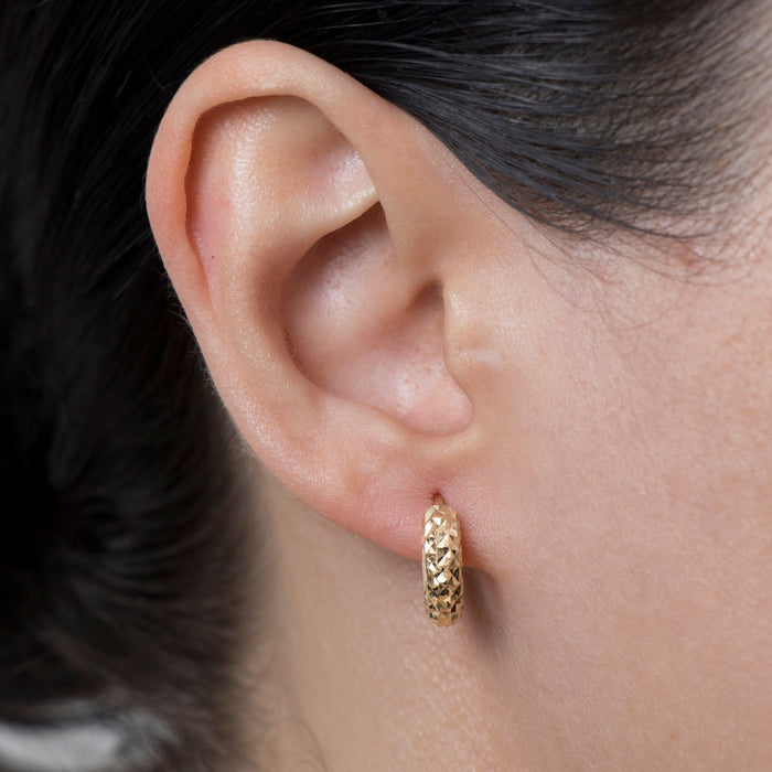 Elegant 14k Solid Gold Engraved Huggie Hoop Earrings