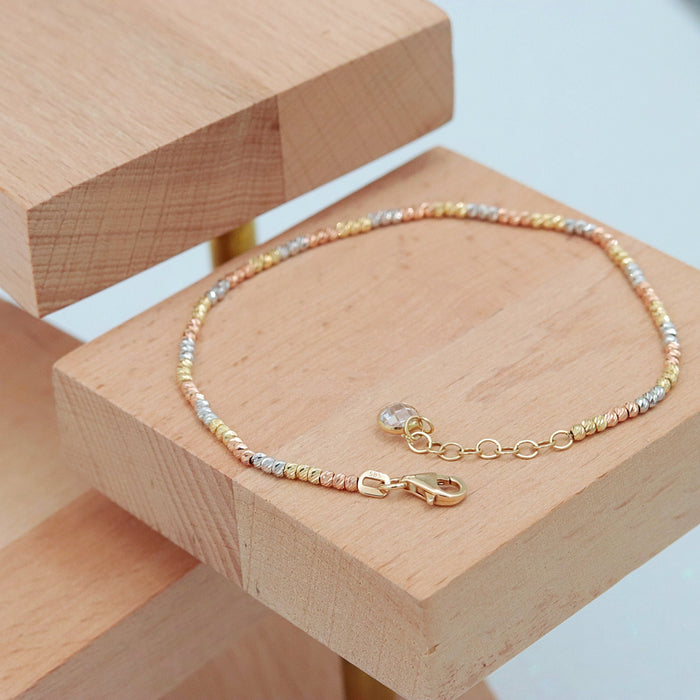Delicate 14k Solid Gold Beaded Chain Bracelet