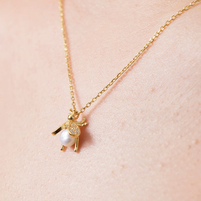 Elegant Bee & Pearl Pendant