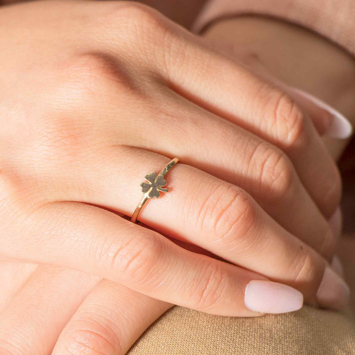 Elegant 14k Solid Gold Clover Flower Ring
