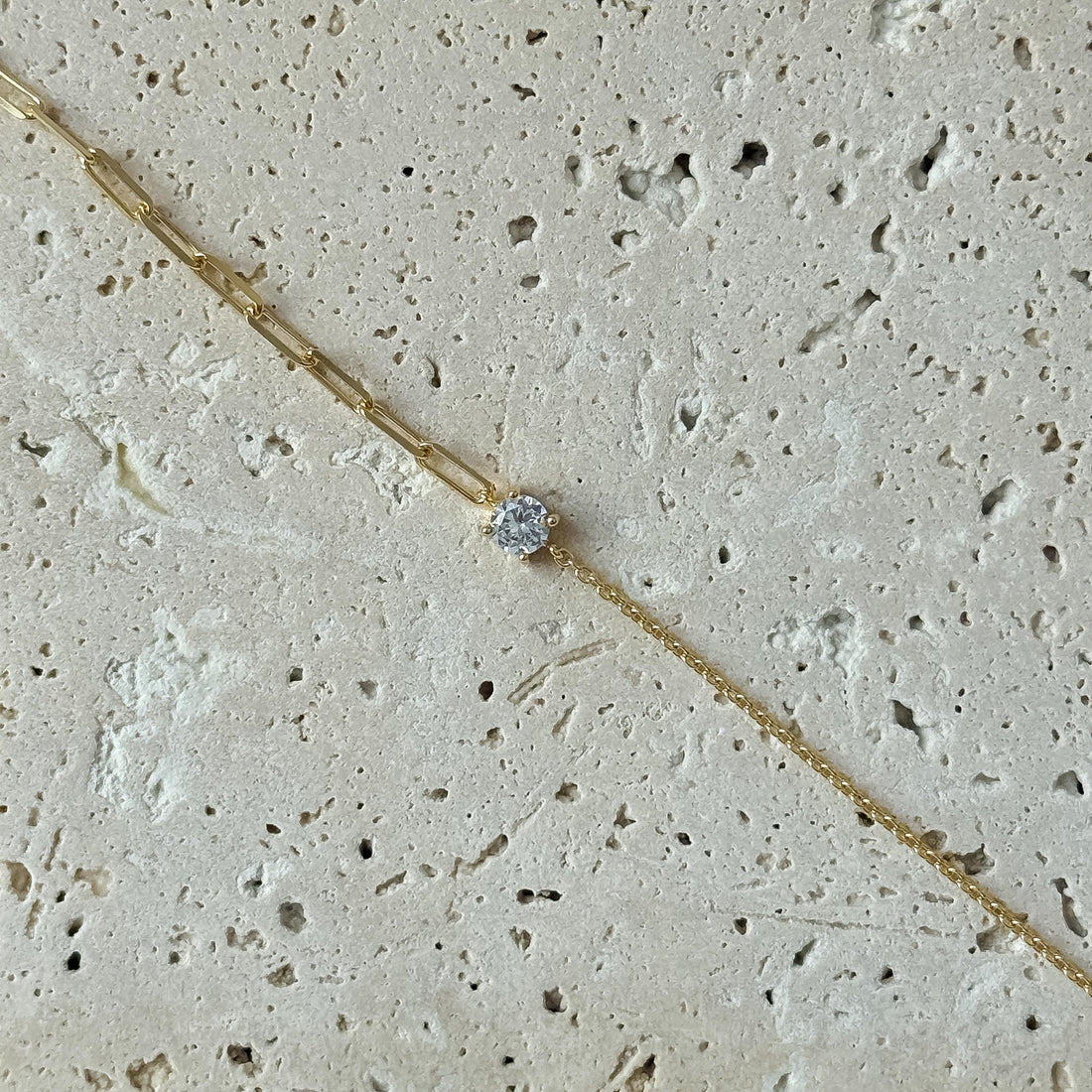 Paperclip Chain Bracelet with Solitaire Stone