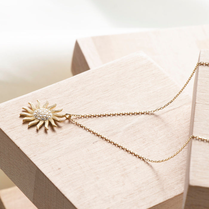 Dainty 14k Solid Gold Sun Pendant Necklace