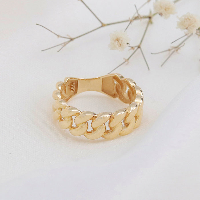14k Solid Gold Chunky Cuban Link Chain Statement Ring