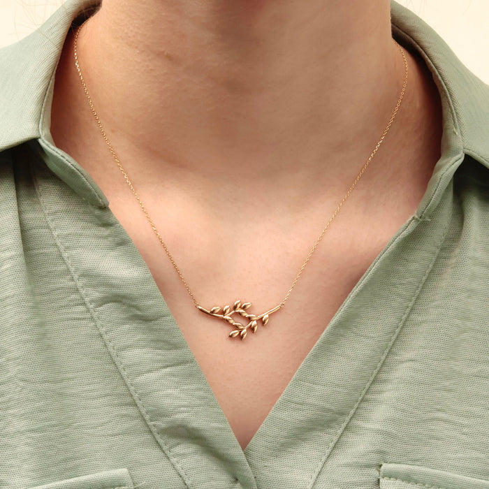 Delicate 14K Gold Olive Branch Pendant