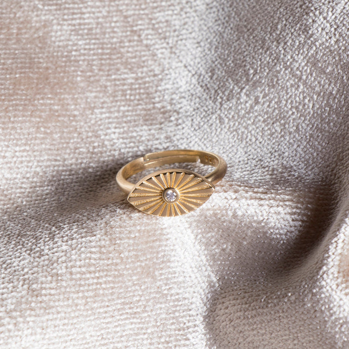 Adjustable Gold Evil Eye Signet Ring
