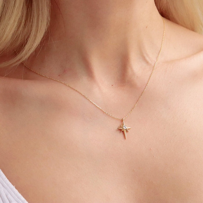 Elegant 14k Gold North Star Celestial Pendant