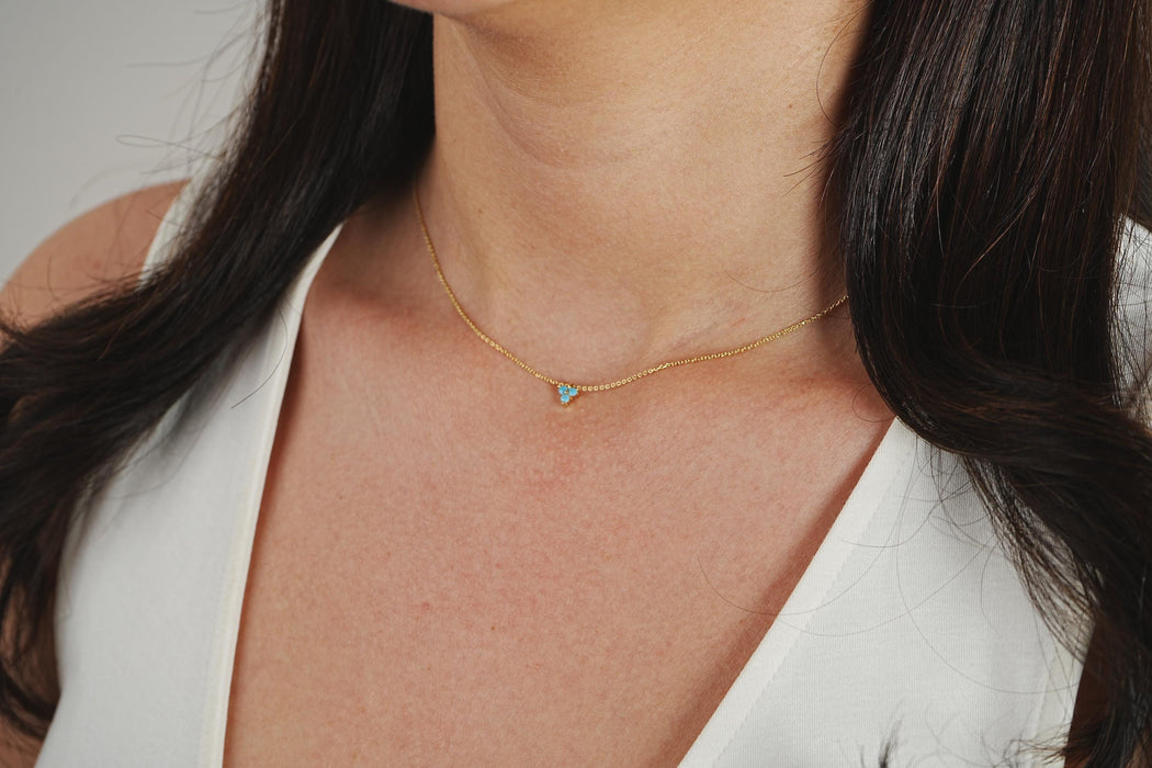 14k Gold Necklace Turquoise Flower Pendant