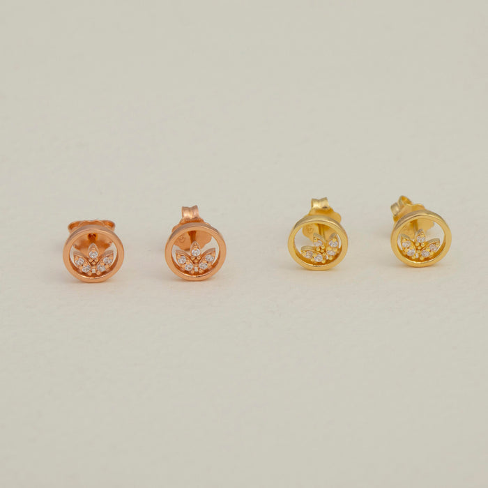 Dainty 14k Gold Lotus Flower Stud Earrings