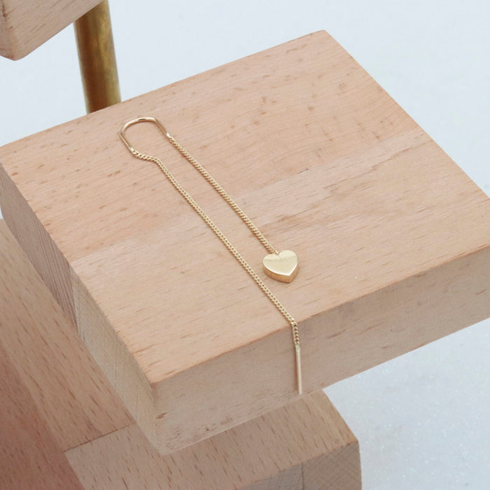 14K Gold Heart Threader Earrings with Cuff