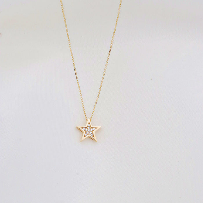 14K Solid Gold Star Necklace