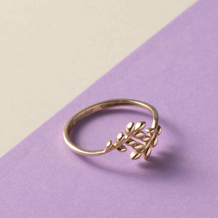 Dainty 14k Solid Gold Leaf Ring