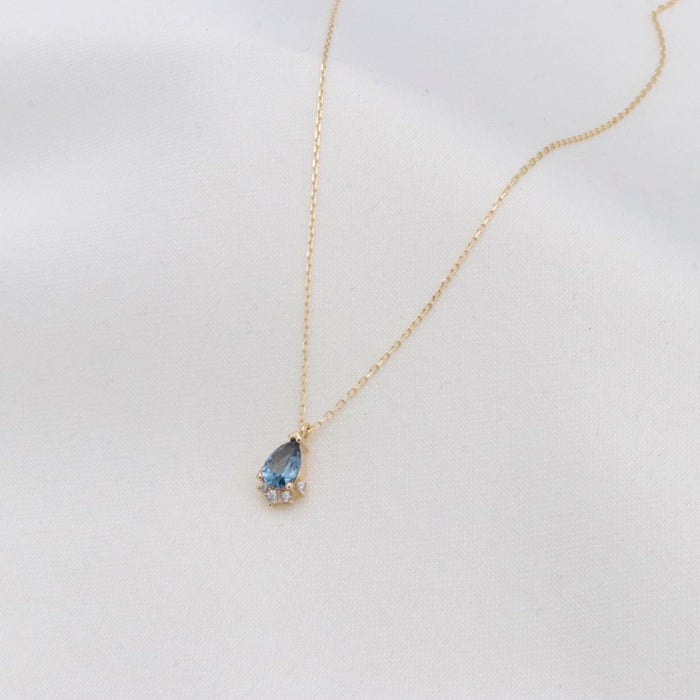 14k Gold Blue Topaz Birthstone Necklace