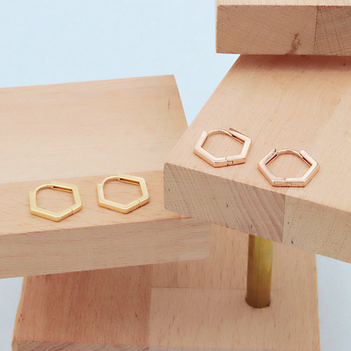 Dainty Gold Filled Hexagon Hoop Earrings