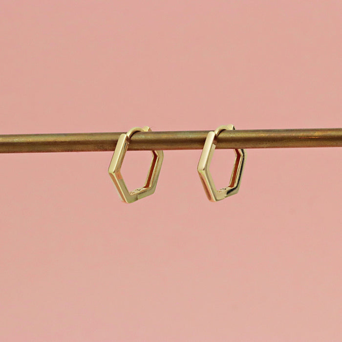 Dainty Gold Filled Hexagon Hoop Earrings
