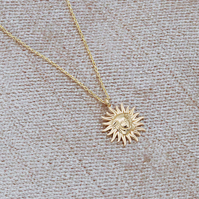 14k Solid Gold Sunburst Pendant Necklace