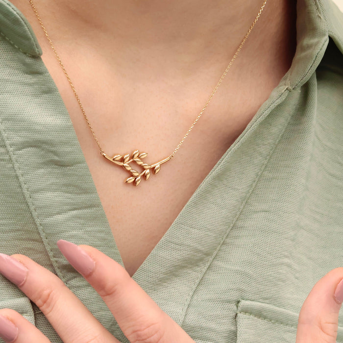 Delicate 14K Gold Olive Branch Pendant