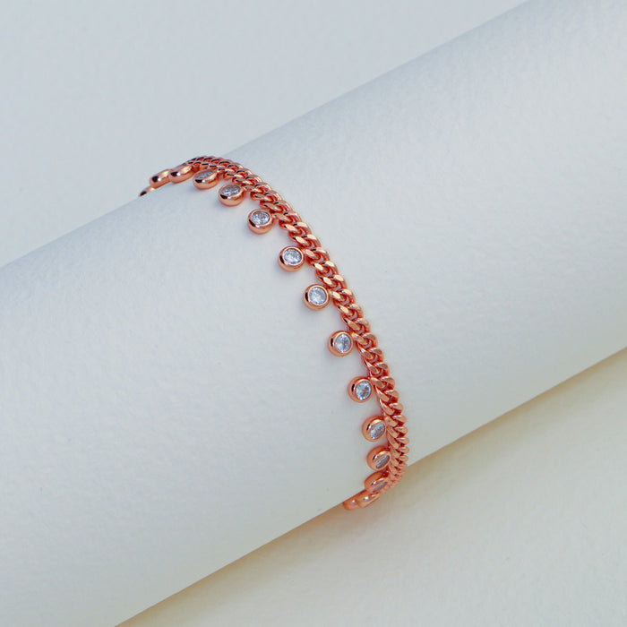 Elegant Rose Gold Cuban Chain Bracelet with CZ