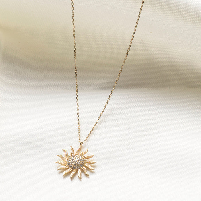 Dainty 14k Solid Gold Sun Pendant Necklace