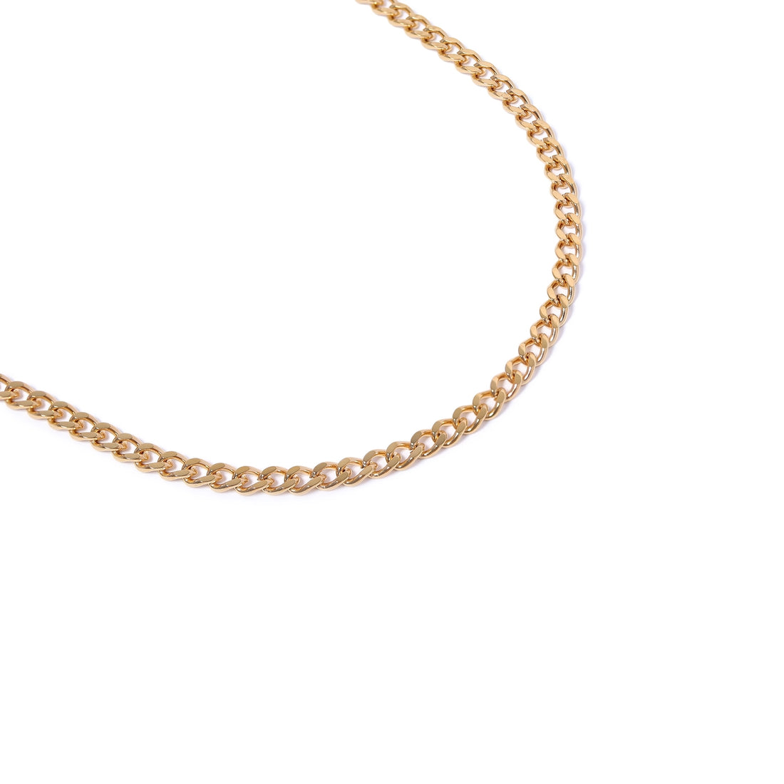 Gold chain necklace on a white background