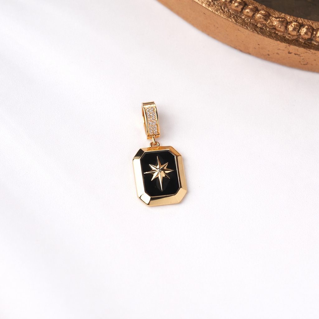 Gold Compass Star Black Enamel Charm