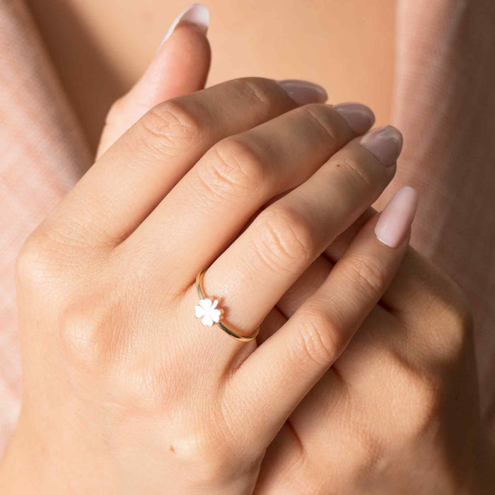 Elegant 14k Solid Gold Clover Flower Ring