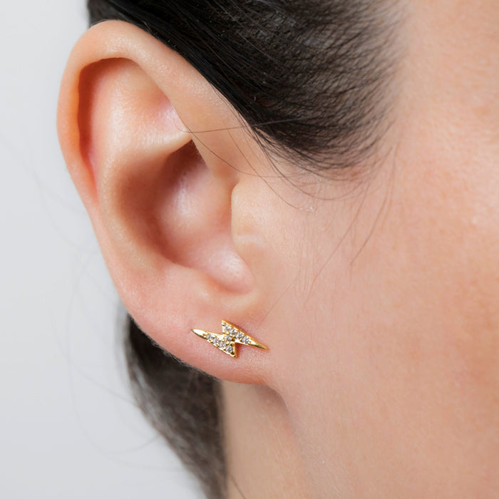 Gold Lightning Bolt Stud Earrings