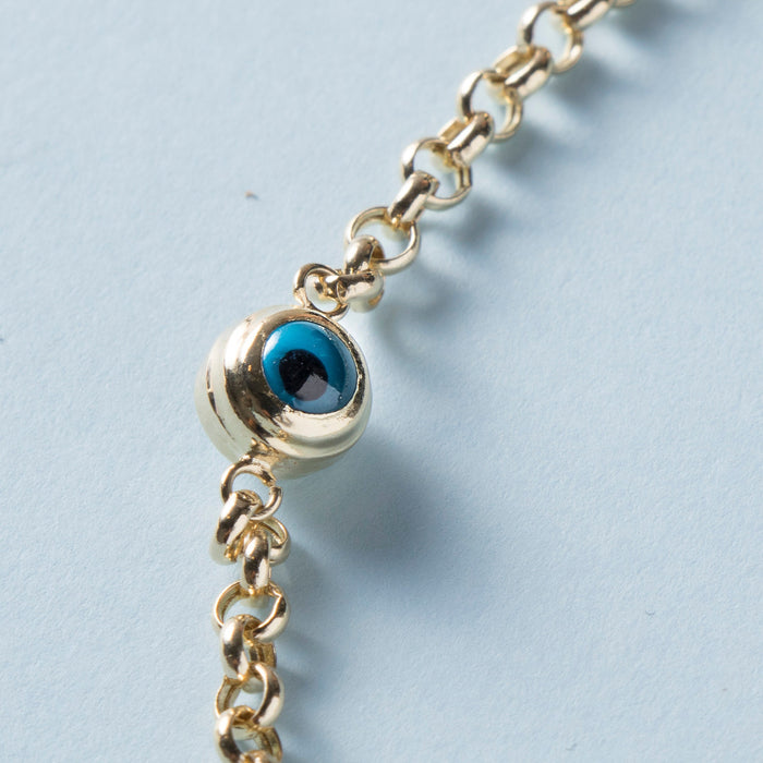 14K Solid Gold Evil Eye Bracelet