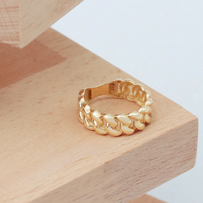 14k Solid Gold Chunky Cuban Link Chain Statement Ring