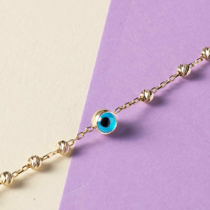 14K Solid Gold Evil Eye Bracelet
