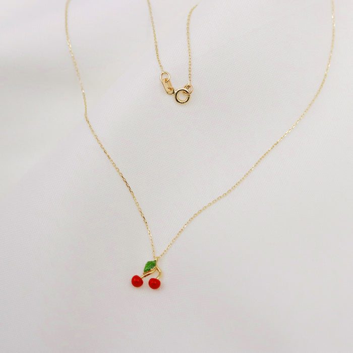 14k Gold Cherry Pendant Necklace