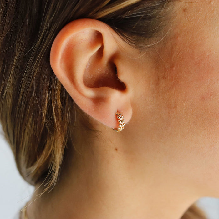 14k Solid Gold Leaf Huggie Hoop Earrings