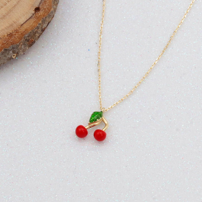 14k Gold Cherry Pendant Necklace