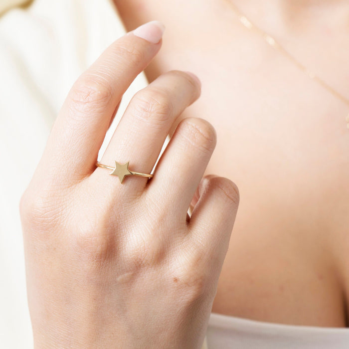 14K Solid Gold Star Ring