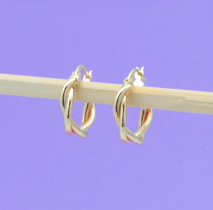 14K Solid Gold Twisted Hoop Earrings