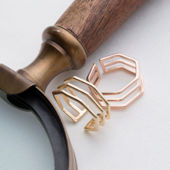 Elegant Hexagon Geometric Gold Ring
