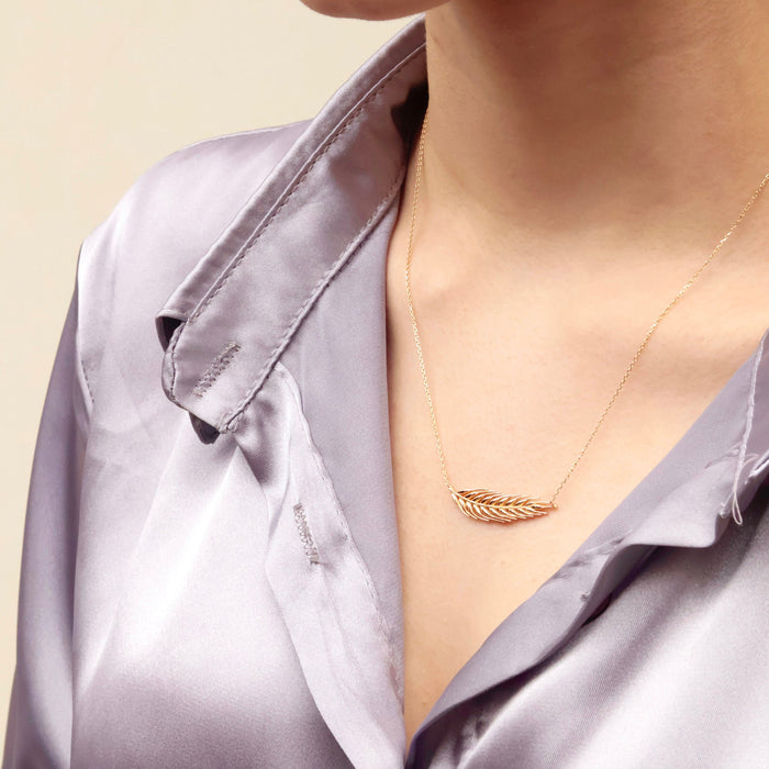 Delicate 14k Gold Virgo Wheat Leaf Necklace