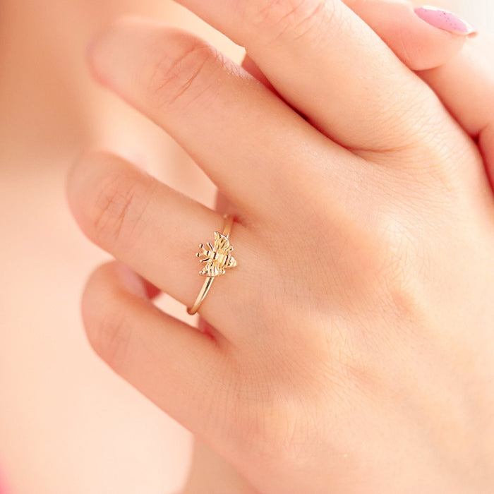 Delicate 14k Gold Honey Bee Ring