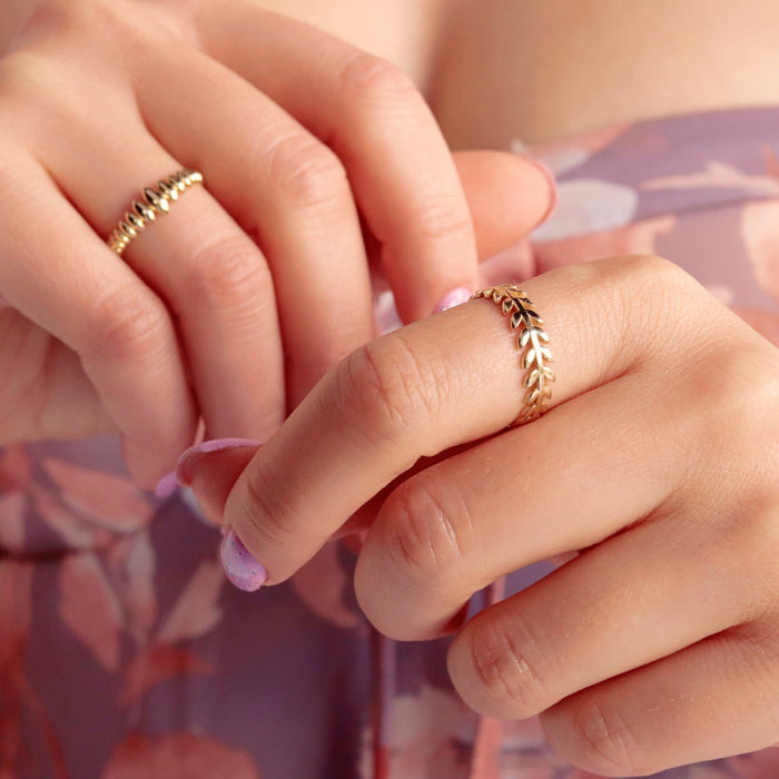 14k Gold Vine Leaf Branch Ring