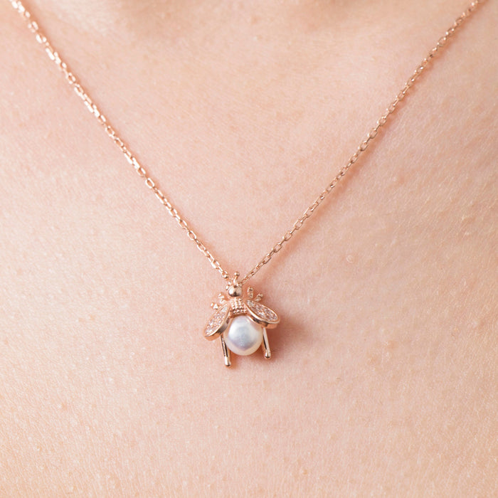 Elegant Bee & Pearl Pendant