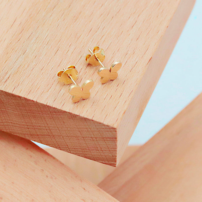 Delicate 14k Gold Butterfly Stud Earrings