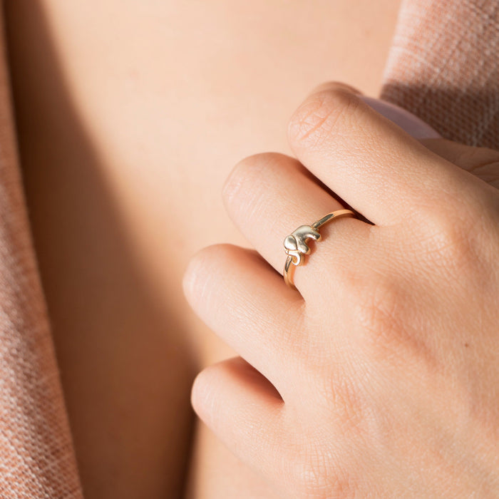 14K Solid Gold Elephant Ring
