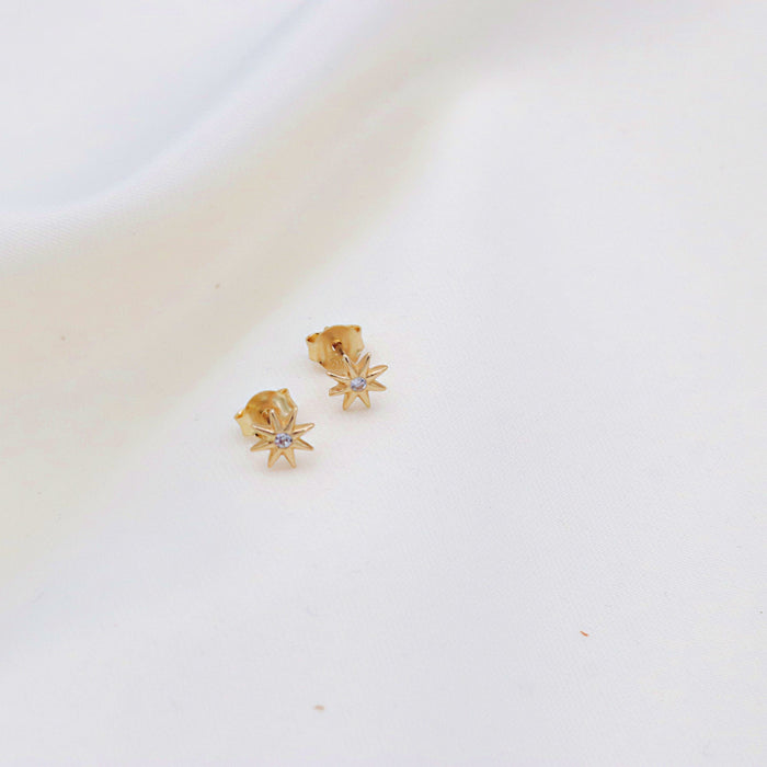 14k Gold Star Burst Stud Earrings