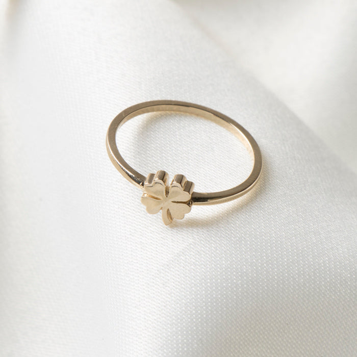 Elegant 14k Solid Gold Clover Flower Ring