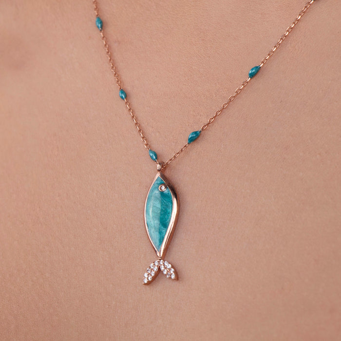 Turquoise Enamel Fish Necklace