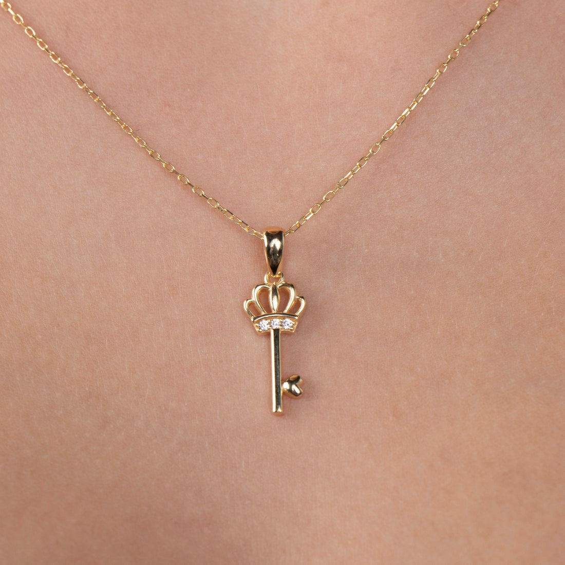 Gold Crown Key Necklace
