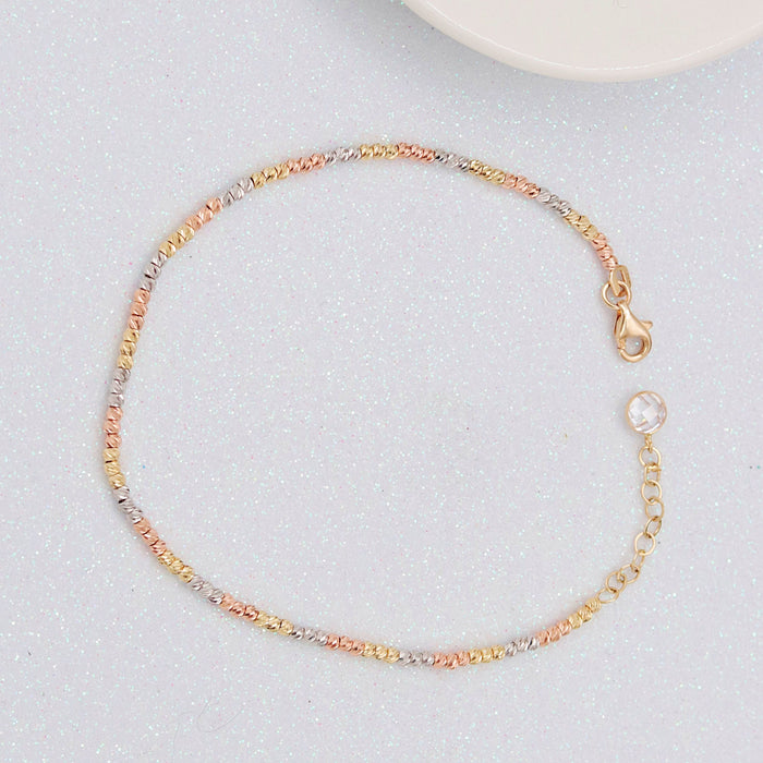 Delicate 14k Solid Gold Beaded Chain Bracelet