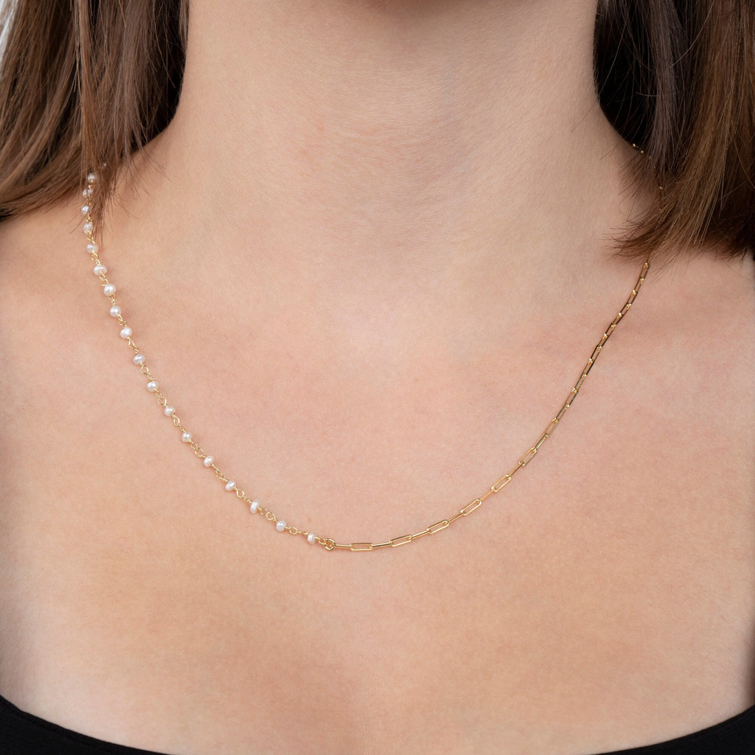 Freshwater Pearl & Gold Chain Necklace